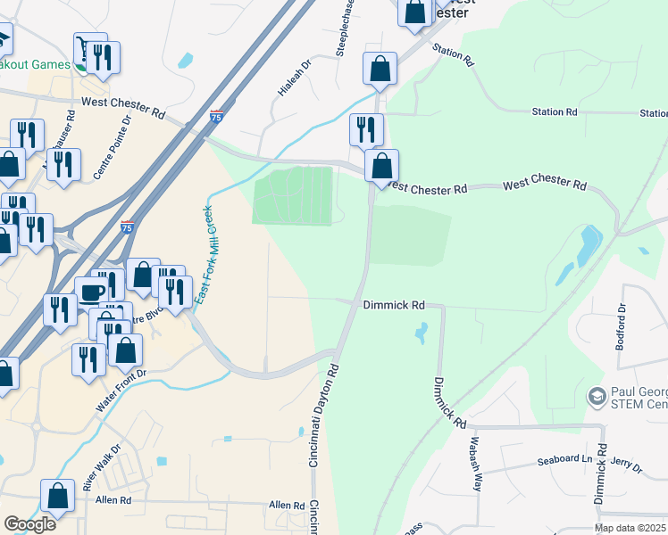 map of restaurants, bars, coffee shops, grocery stores, and more near 6440 Aviation Way in Butler County