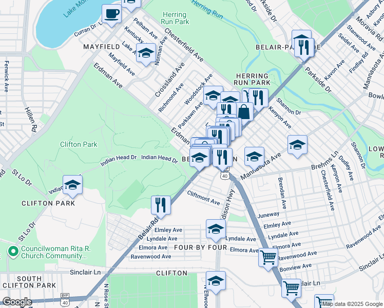 map of restaurants, bars, coffee shops, grocery stores, and more near 3206 Harwell Avenue in Baltimore