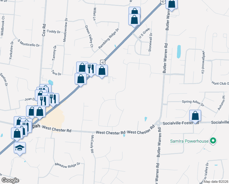 map of restaurants, bars, coffee shops, grocery stores, and more near 8121 Taffy Drive in Butler County