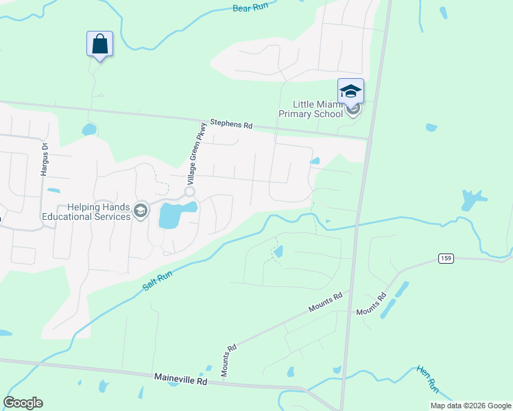 map of restaurants, bars, coffee shops, grocery stores, and more near 7676 Harwood Court in Maineville