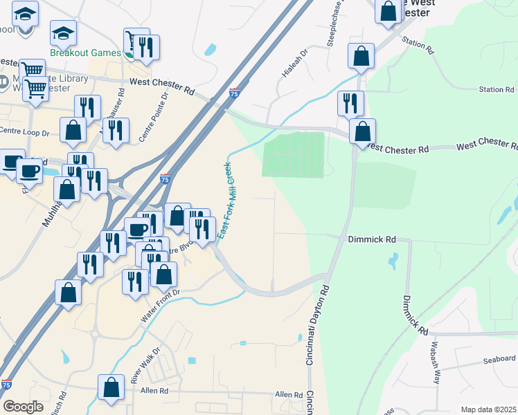 map of restaurants, bars, coffee shops, grocery stores, and more near 6380 Aviation Way in Butler County