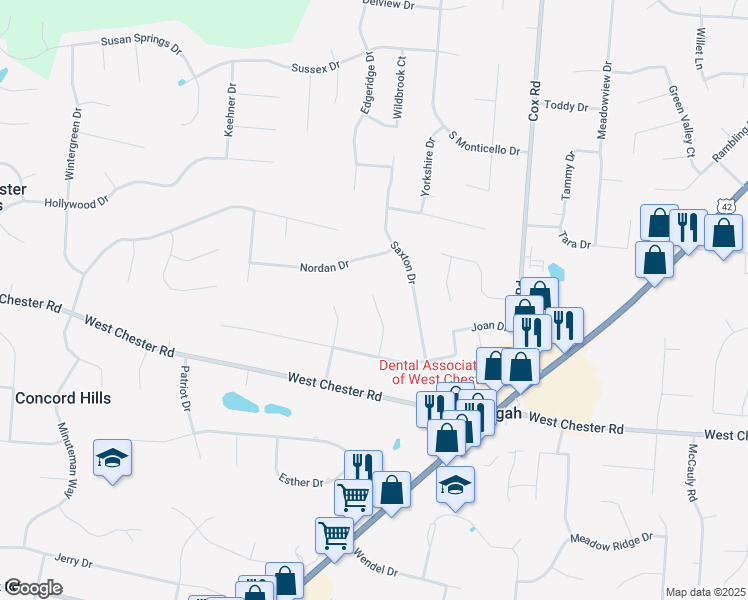 map of restaurants, bars, coffee shops, grocery stores, and more near 8995 Amy Marie Drive in Butler County