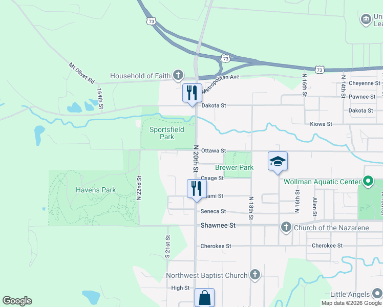map of restaurants, bars, coffee shops, grocery stores, and more near 2005 Ottawa Street in Leavenworth