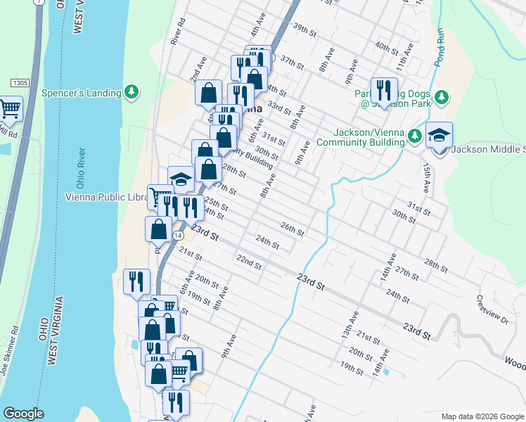 map of restaurants, bars, coffee shops, grocery stores, and more near 802 27th St in Vienna