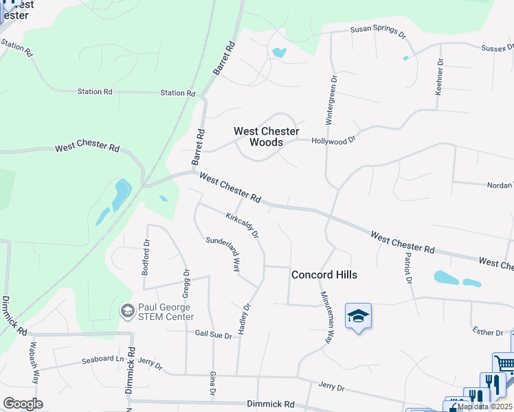 map of restaurants, bars, coffee shops, grocery stores, and more near 7103 West Chester Road in Butler County