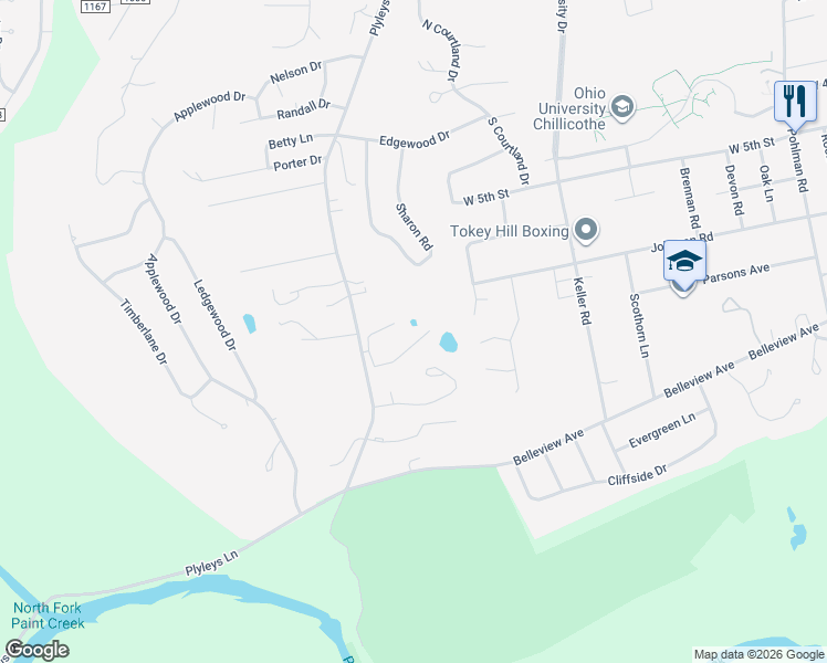 map of restaurants, bars, coffee shops, grocery stores, and more near 13 North Shore Drive in Chillicothe