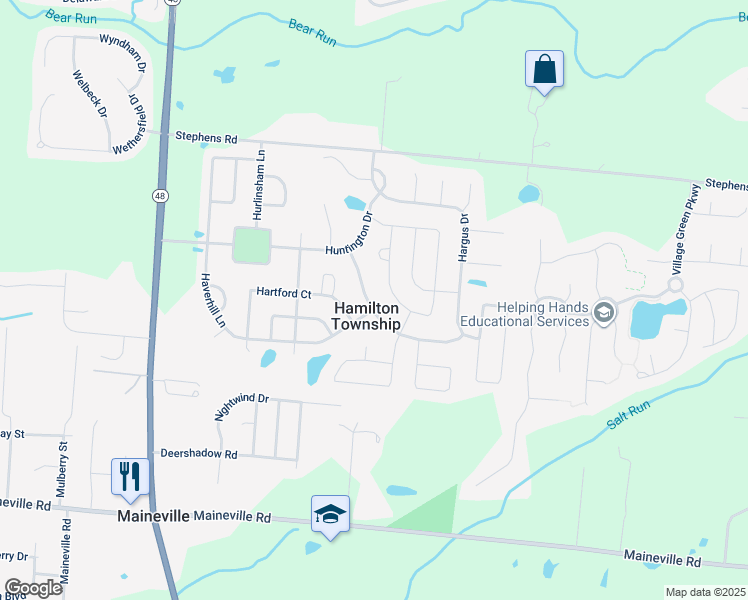 map of restaurants, bars, coffee shops, grocery stores, and more near 7822 Highbrook Drive in Maineville