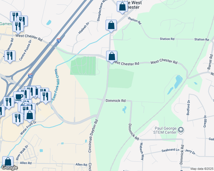map of restaurants, bars, coffee shops, grocery stores, and more near 9211 Cincinnati Dayton Road in Butler County
