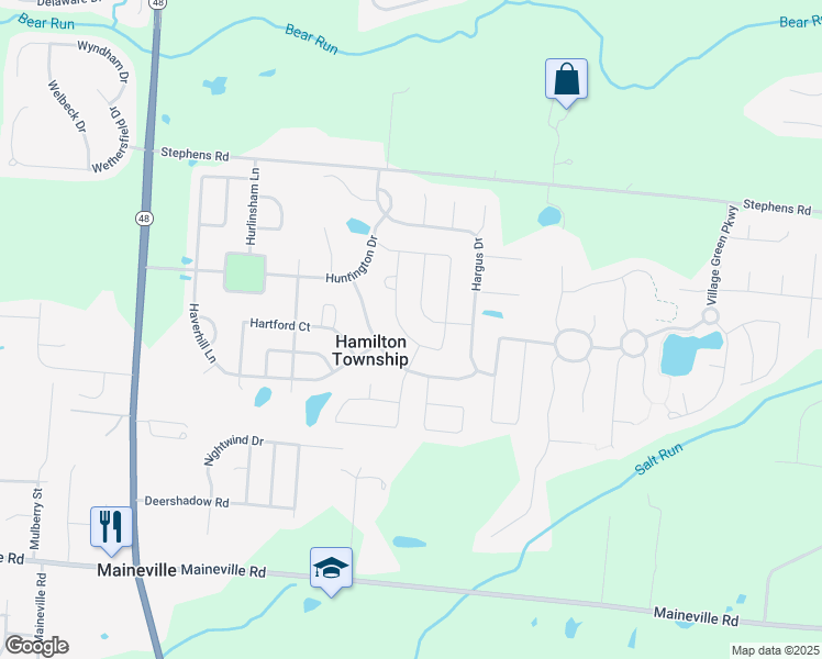map of restaurants, bars, coffee shops, grocery stores, and more near 7846 Healy Drive in Maineville