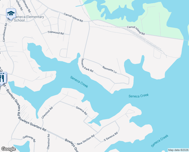 map of restaurants, bars, coffee shops, grocery stores, and more near 828 Seneca Park Road in Middle River