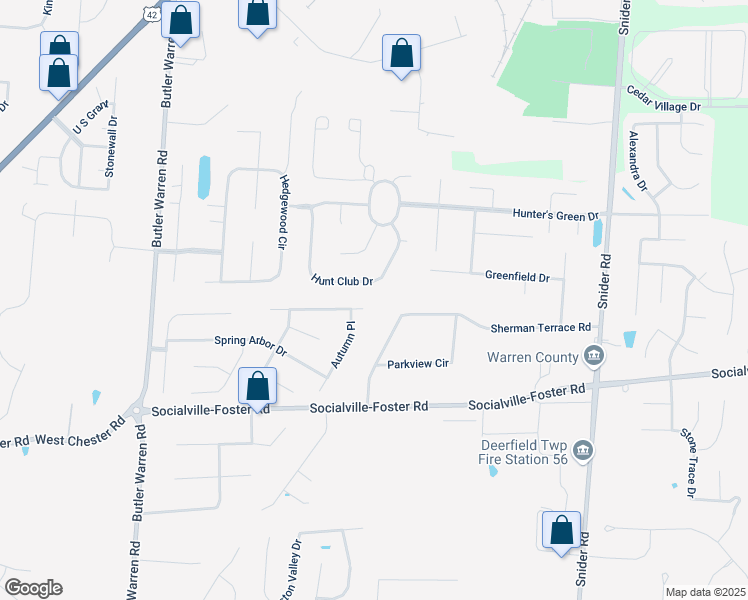 map of restaurants, bars, coffee shops, grocery stores, and more near 7795 Hunt Club Drive in Mason