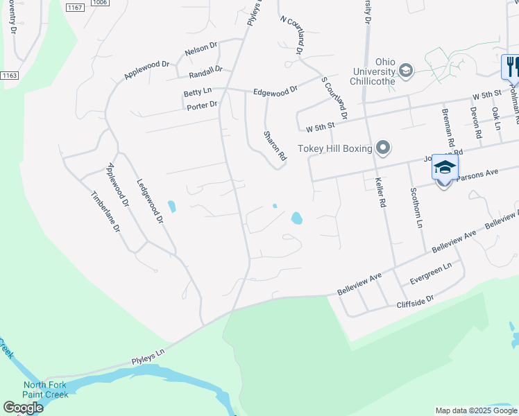 map of restaurants, bars, coffee shops, grocery stores, and more near 13 North Shore Drive in Chillicothe