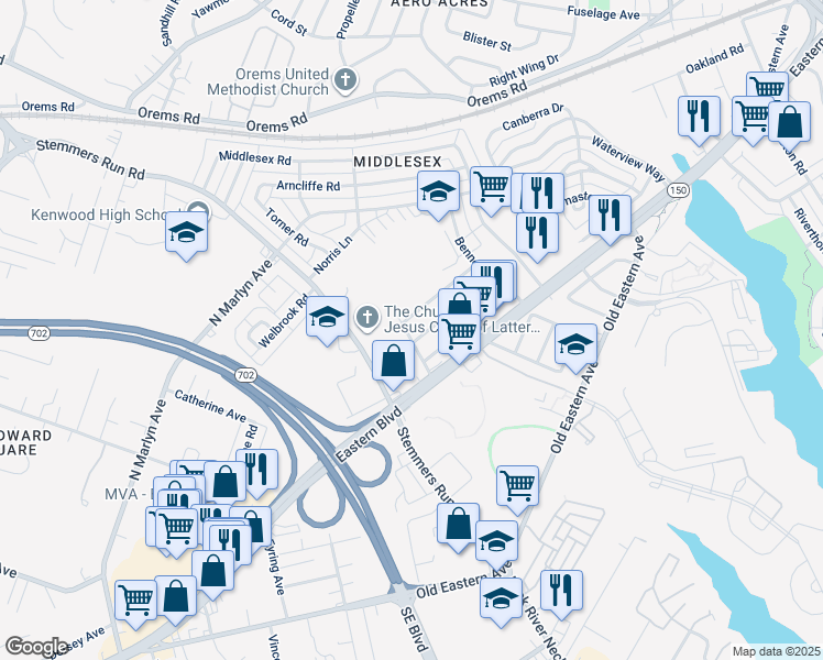 map of restaurants, bars, coffee shops, grocery stores, and more near 113 Alcock Road in Essex