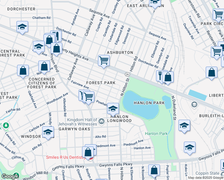 map of restaurants, bars, coffee shops, grocery stores, and more near 3309 Springdale Avenue in Baltimore