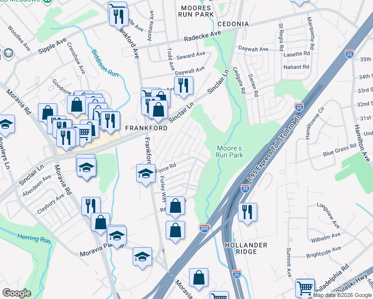 map of restaurants, bars, coffee shops, grocery stores, and more near 4808 Midline Road in Baltimore