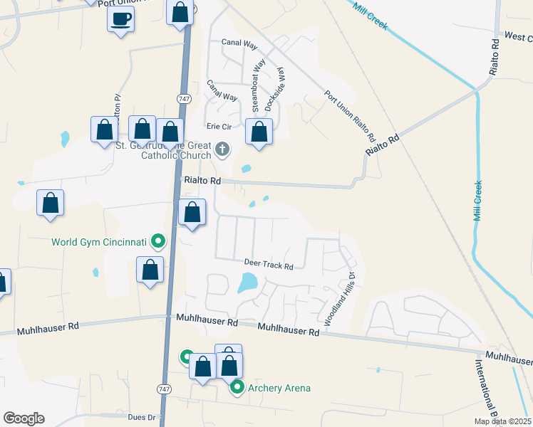 map of restaurants, bars, coffee shops, grocery stores, and more near 4964 Rialto Ridge Drive in Butler County
