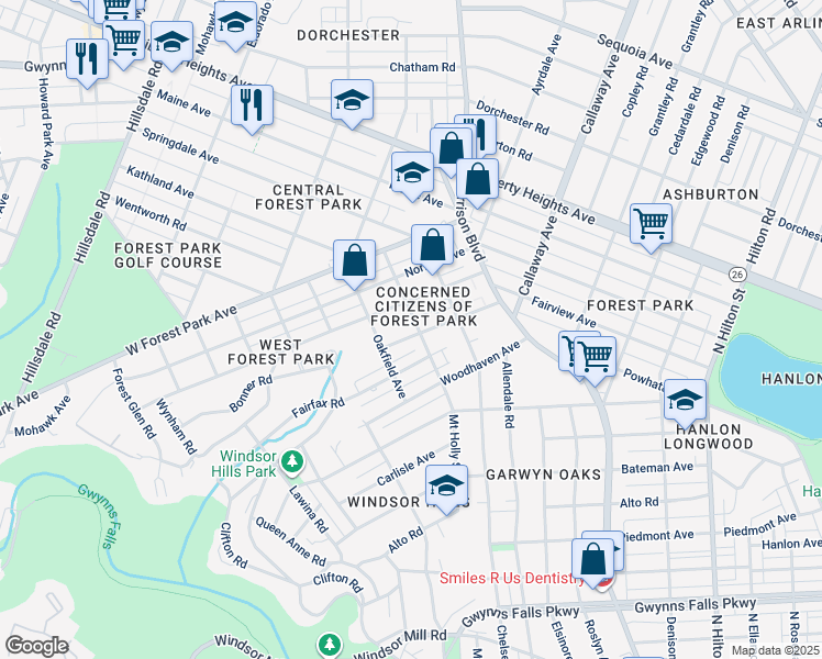 map of restaurants, bars, coffee shops, grocery stores, and more near 3104 Wolcott Avenue in Baltimore