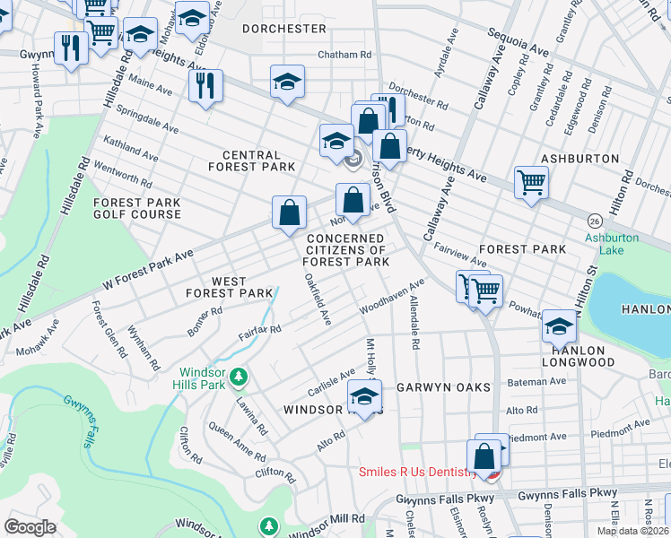 map of restaurants, bars, coffee shops, grocery stores, and more near 3104 Wolcott Avenue in Baltimore