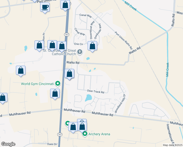 map of restaurants, bars, coffee shops, grocery stores, and more near 4964 Rialto Ridge Drive in Butler County