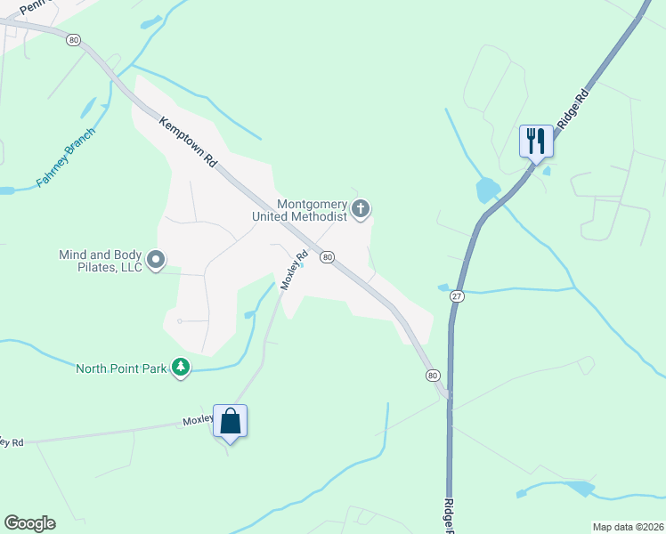 map of restaurants, bars, coffee shops, grocery stores, and more near 28408 Kemptown Road in Damascus