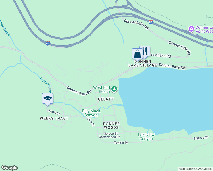 map of restaurants, bars, coffee shops, grocery stores, and more near 15947 South Shore Drive in Truckee