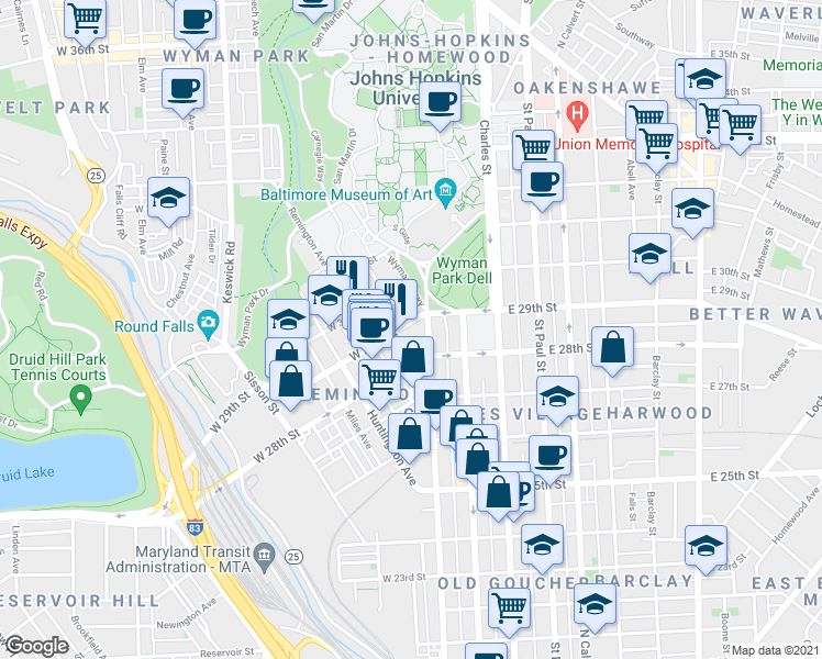 map of restaurants, bars, coffee shops, grocery stores, and more near 101 Independence Avenue Southeast in Washington
