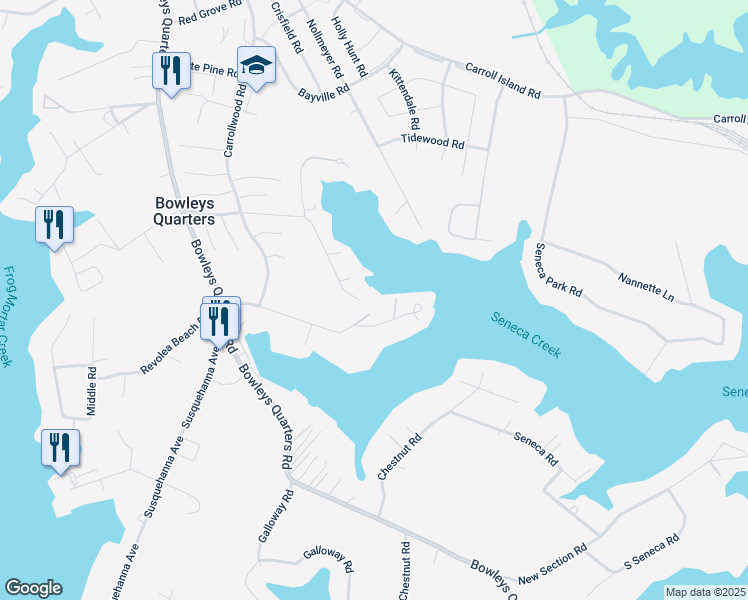 map of restaurants, bars, coffee shops, grocery stores, and more near 3800 Clarks Point Road in Baltimore