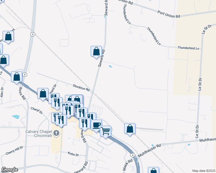 map of restaurants, bars, coffee shops, grocery stores, and more near 9450 Seward Road in Fairfield