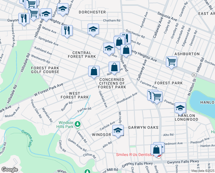 map of restaurants, bars, coffee shops, grocery stores, and more near 3116 Wolcott Avenue in Baltimore