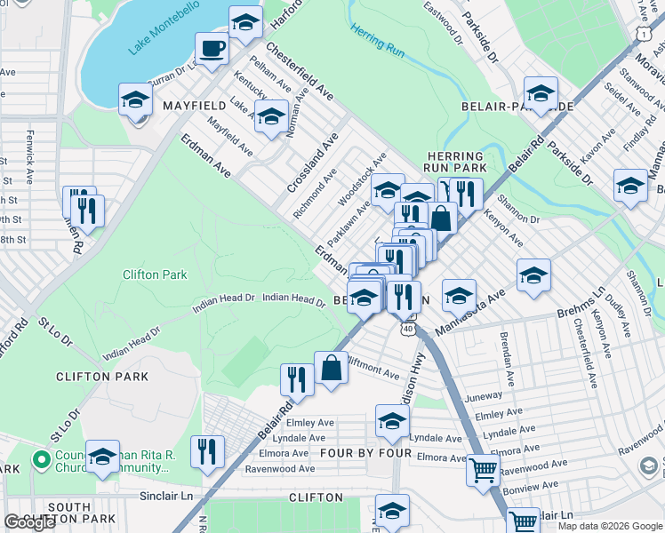 map of restaurants, bars, coffee shops, grocery stores, and more near 2823 Erdman Avenue in Baltimore