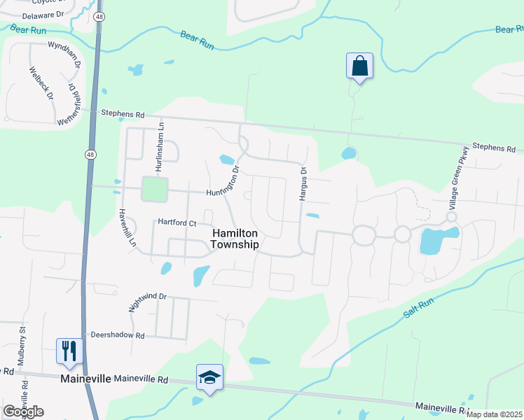 map of restaurants, bars, coffee shops, grocery stores, and more near 7846 Healy Drive in Maineville