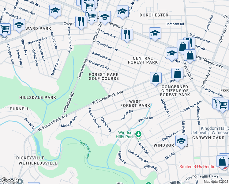 map of restaurants, bars, coffee shops, grocery stores, and more near 4408 West Forest Park Avenue in Baltimore