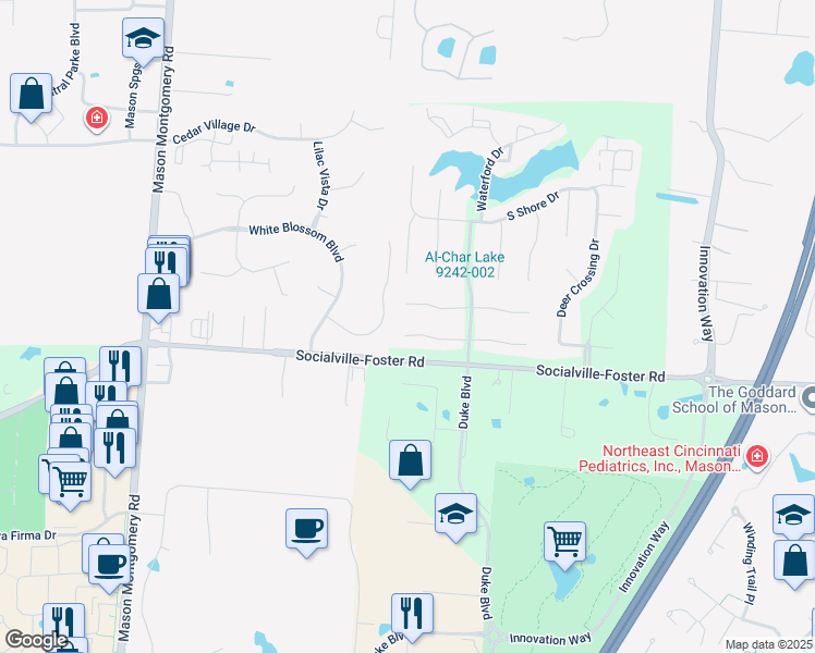 map of restaurants, bars, coffee shops, grocery stores, and more near 4464 South Mallard Cove in Mason