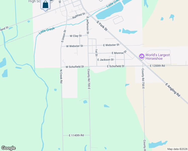 map of restaurants, bars, coffee shops, grocery stores, and more near 501 East Schofield Street in Martinsville