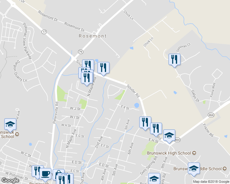 map of restaurants, bars, coffee shops, grocery stores, and more near 11 Concord Drive in Brunswick