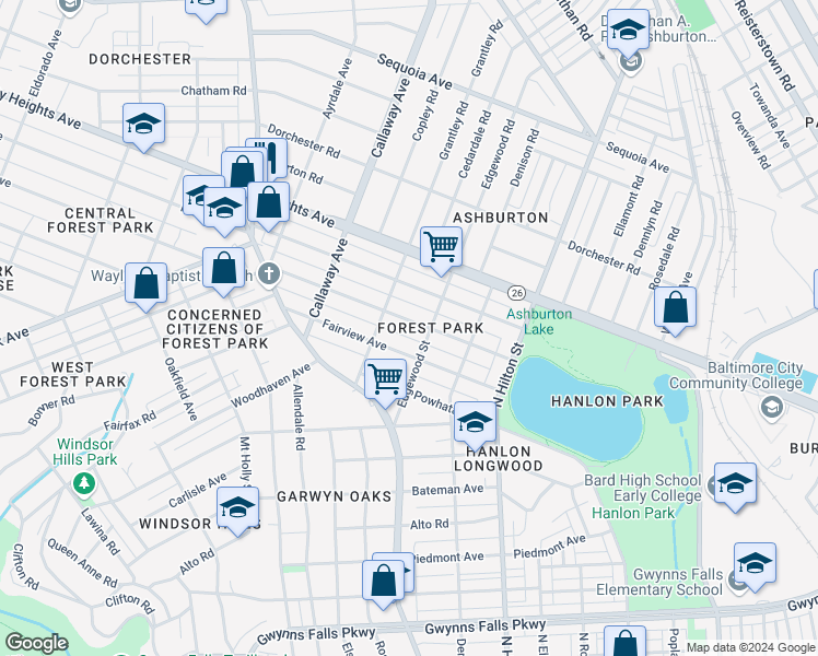 map of restaurants, bars, coffee shops, grocery stores, and more near 3507 Springdale Avenue in Baltimore
