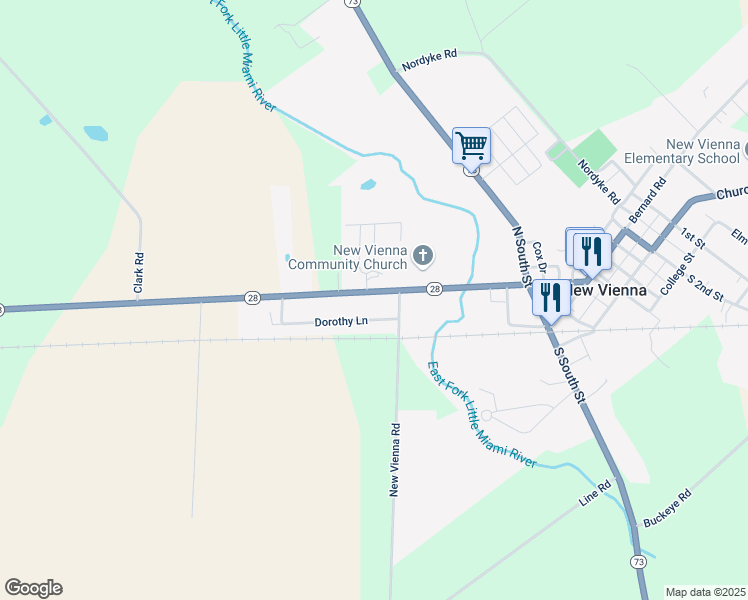 map of restaurants, bars, coffee shops, grocery stores, and more near 546 West Street in New Vienna