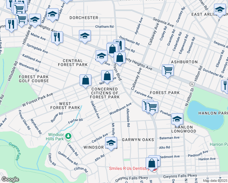 map of restaurants, bars, coffee shops, grocery stores, and more near 3105 Chelsea Terrace in Baltimore