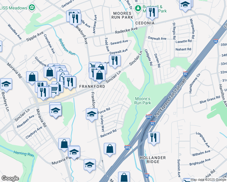map of restaurants, bars, coffee shops, grocery stores, and more near 4872 Greencrest Road in Baltimore