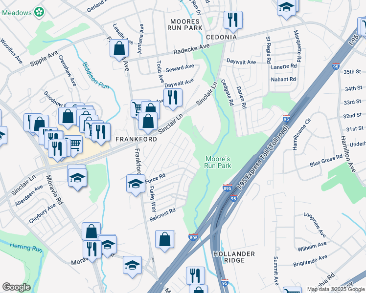map of restaurants, bars, coffee shops, grocery stores, and more near 4904 Midline Road in Baltimore
