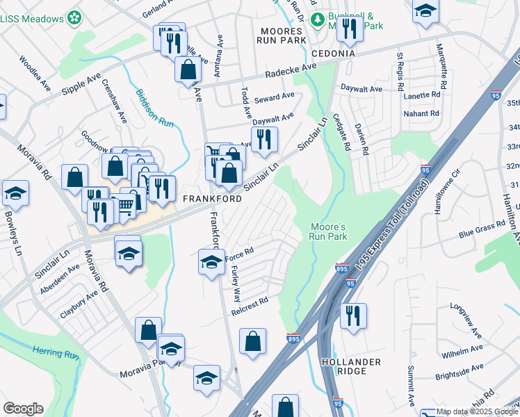 map of restaurants, bars, coffee shops, grocery stores, and more near 4872 Greencrest Road in Baltimore