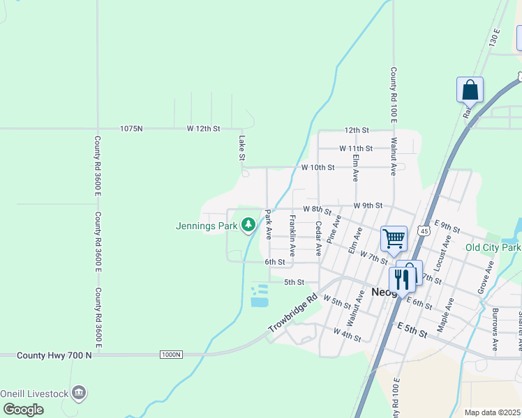 map of restaurants, bars, coffee shops, grocery stores, and more near 800 West 8th Street in Neoga