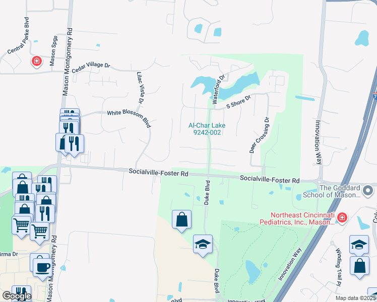 map of restaurants, bars, coffee shops, grocery stores, and more near 4428 North Mallard Cove in Mason