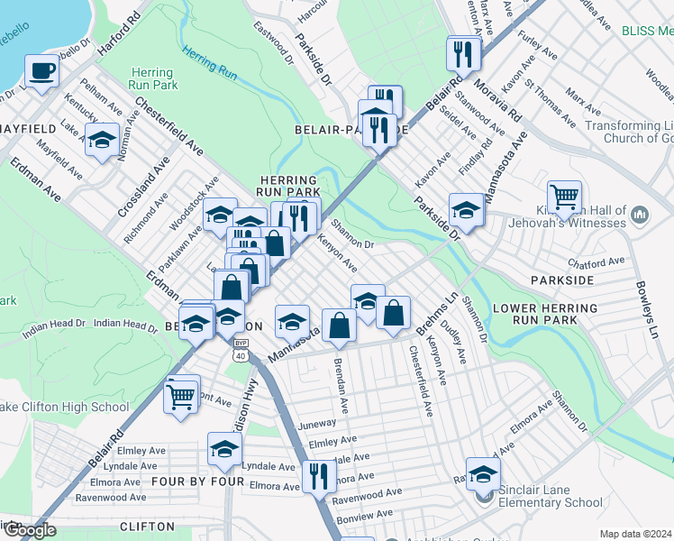 map of restaurants, bars, coffee shops, grocery stores, and more near 3114 Chesterfield Avenue in Baltimore