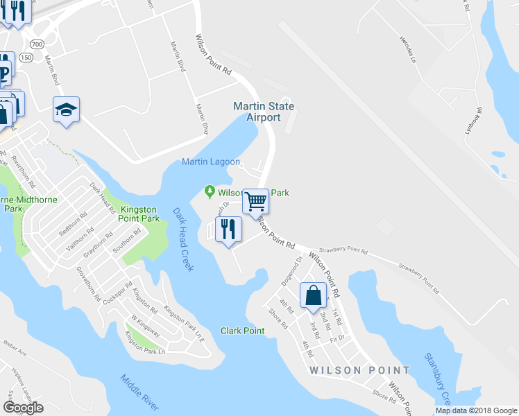 map of restaurants, bars, coffee shops, grocery stores, and more near 1000 Wilson Point Road in Middle River