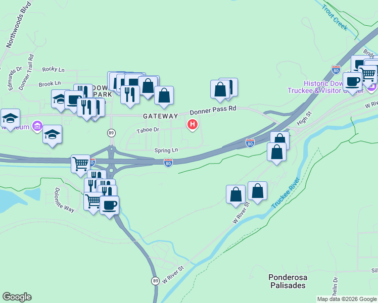 map of restaurants, bars, coffee shops, grocery stores, and more near in Truckee