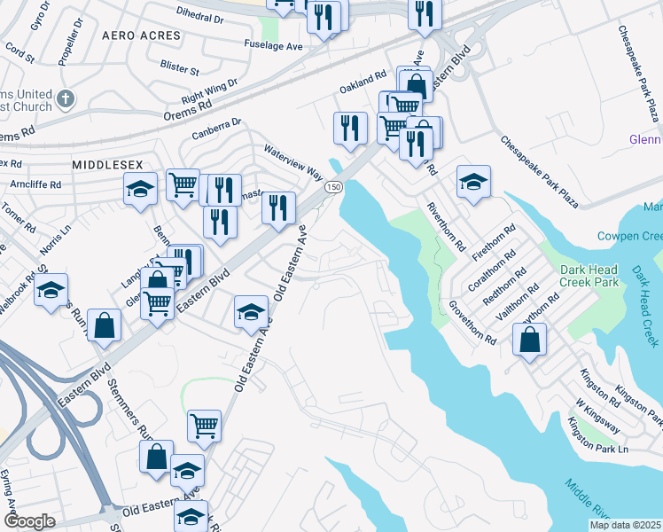 map of restaurants, bars, coffee shops, grocery stores, and more near 200 Marina View Court in Baltimore