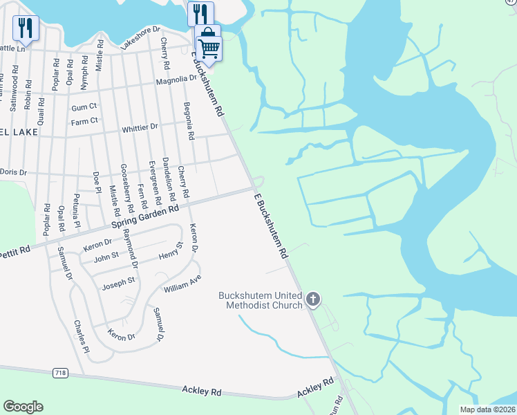 map of restaurants, bars, coffee shops, grocery stores, and more near 1515 East Buckshutem Road in Millville