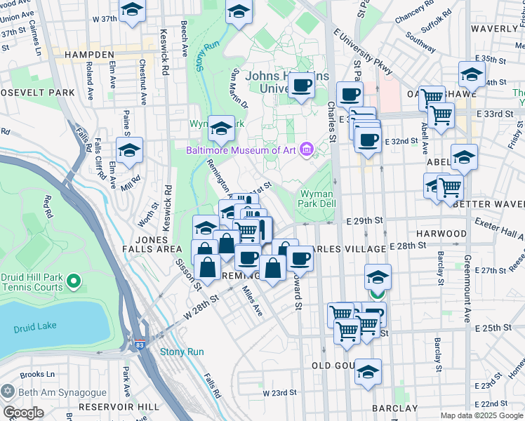 map of restaurants, bars, coffee shops, grocery stores, and more near 3002 Cresmont Avenue in Baltimore