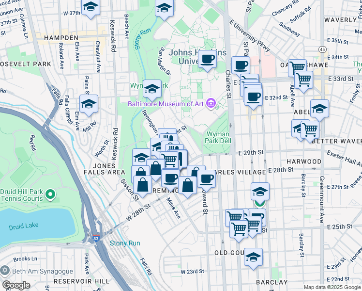 map of restaurants, bars, coffee shops, grocery stores, and more near 3002 Cresmont Avenue in Baltimore